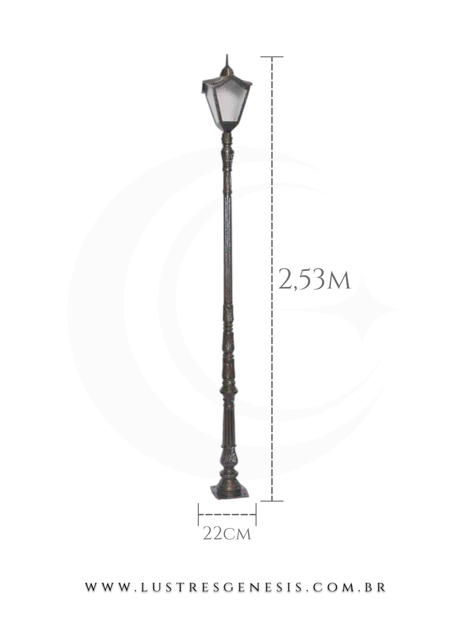 Poste de Iluminação externa Clássico Retro 2,53m estrutura robusta em alumínio fundido para jardim e fachada